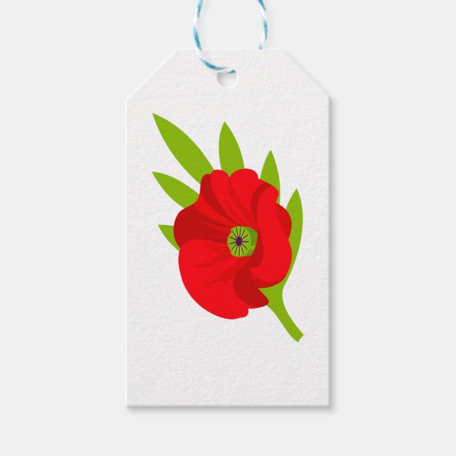 rote Mohnzeichnung Geschenkanhänger (Vorderseite)
