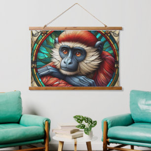 ROTE MONKEY WALL TAPESTRY WANDTEPPICH MIT HOLZRAHMEN