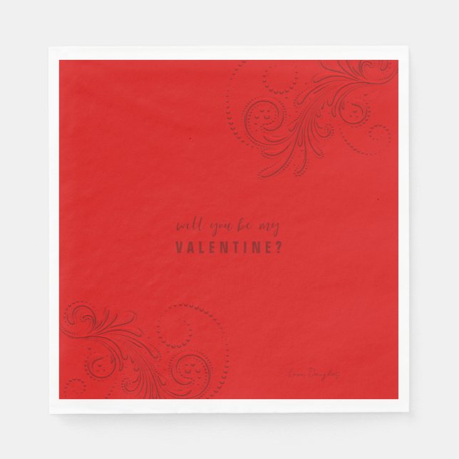 Rote monochrome Wirbel werden mein Valentine sein Serviette (Vorderseite)