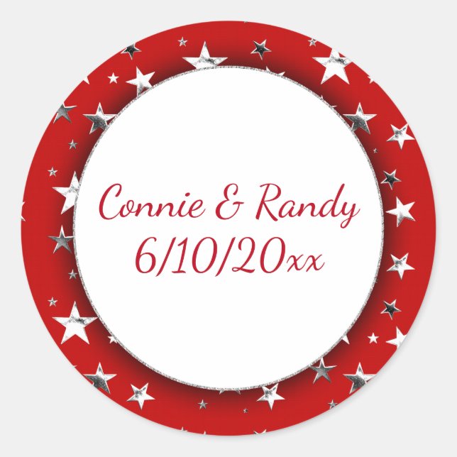 Rote Monogramm-Aufkleber mit Silberstern Runder Aufkleber (Vorderseite)