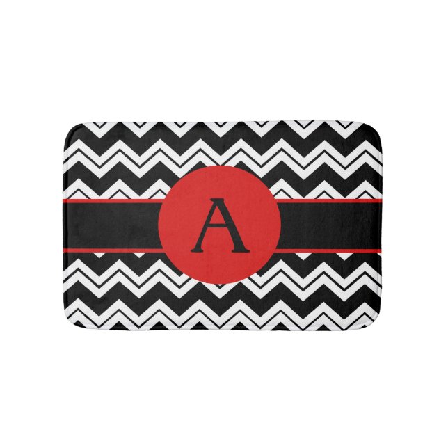 Rote Monogramm Schwarz-weiß Zickzack ZizZag Rug Badematte (Vorderseite)