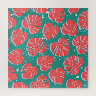 Rote Monstera: tropisches Muster
