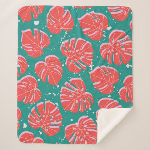 Rote Monstera: tropisches Muster Sherpadecke