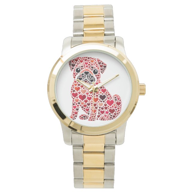 ROTE MOPS-HUNDE ARMBANDUHR (Vorderseite)