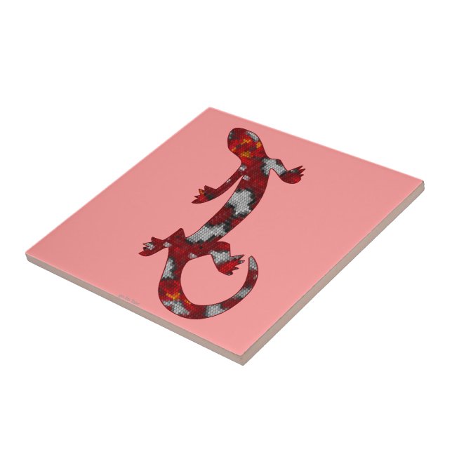 Rote Mosaik-Mustergecko-Eidechsen-Reptil-Kunst Fliese (Seite)