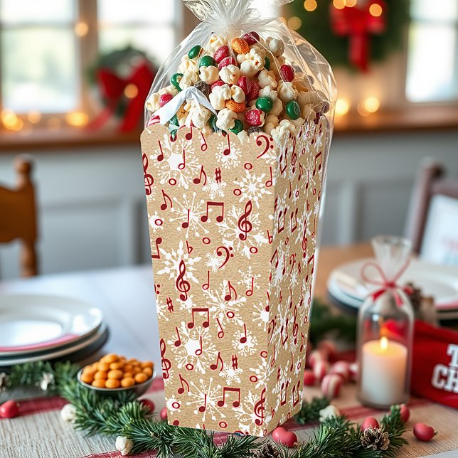 Rote Musik und Schnee auf Papiertüte sehen aus Geschenkschachtel (Von Creator hochgeladen)
