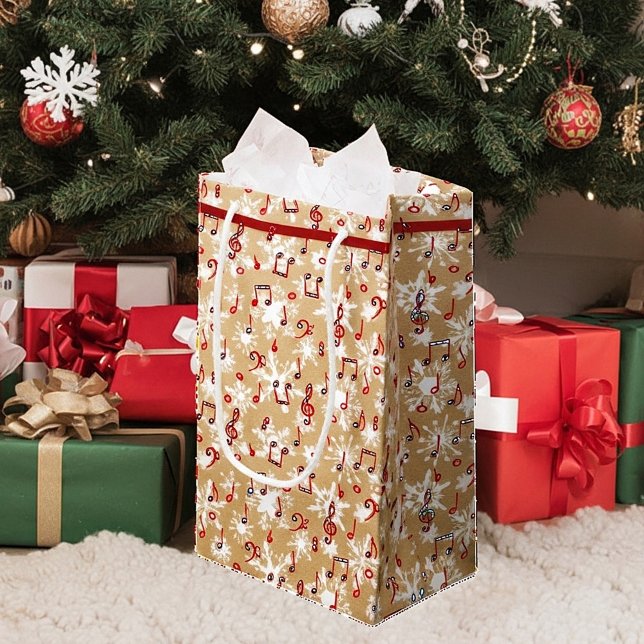 Rote Musik und Schnee auf Papiertüte sehen aus Kleine Geschenktüte (Von Creator hochgeladen)