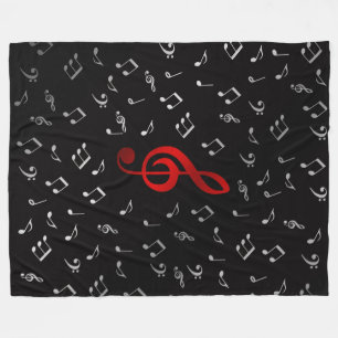 Rote Musiknoten und Silberschwarz Fleecedecke
