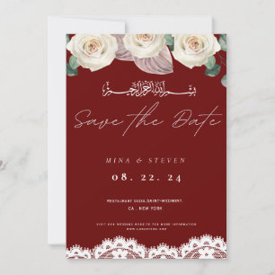 Rote muslimische Einladungs-Blumen-Spitze Save-the Save The Date