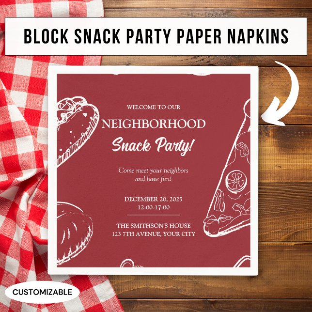 Rote Nachbarschaft Spaß Block Essen Snack Party Serviette (Von Creator hochgeladen)