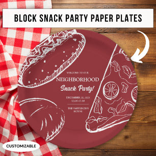 Rote Nachbarschaft Spaß Block Snack Essen Party Pappteller