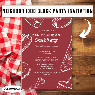 Rote Nachbarschaft Spaß Block Snack Party Einladung