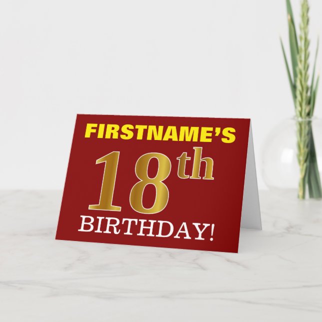Rote, nachgemachte Gold"18. GEBURTSTAG" Karte (Vorderseite)