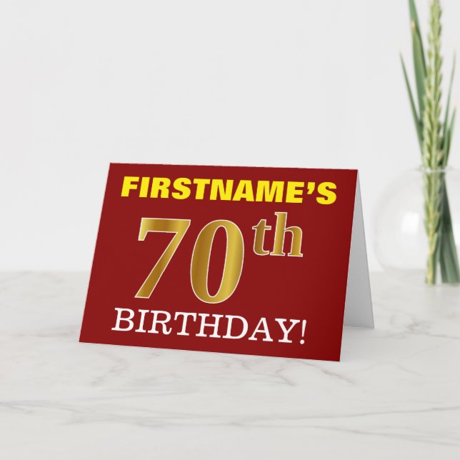 Rote, nachgemachte Gold"70. GEBURTSTAG" Karte (Vorderseite)