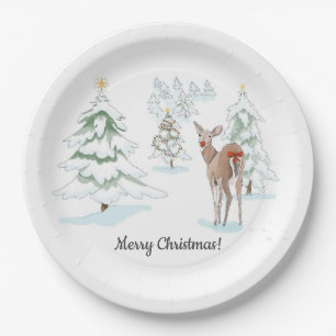 Rote Nase Deer im Snowy Wood Holiday Pappteller