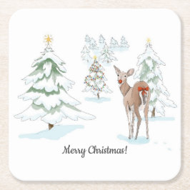 Rote Nase Deer im Snowy Wood Holiday Rechteckiger Pappuntersetzer