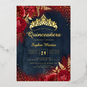 Rote Navy, Floral Quinceanera Folieneinladung