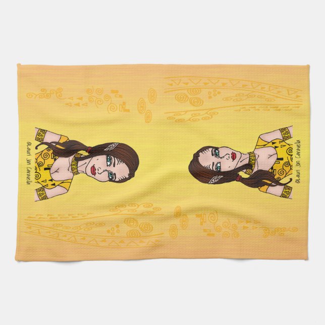 Rote Nebelfleck-Mädchen-Spiralen Geschirrtuch (Horizontal)