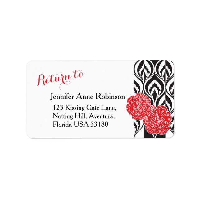 Rote Nelke moderne luxuriöse Hochzeitsmarke Labels Adressaufkleber (Vorne)