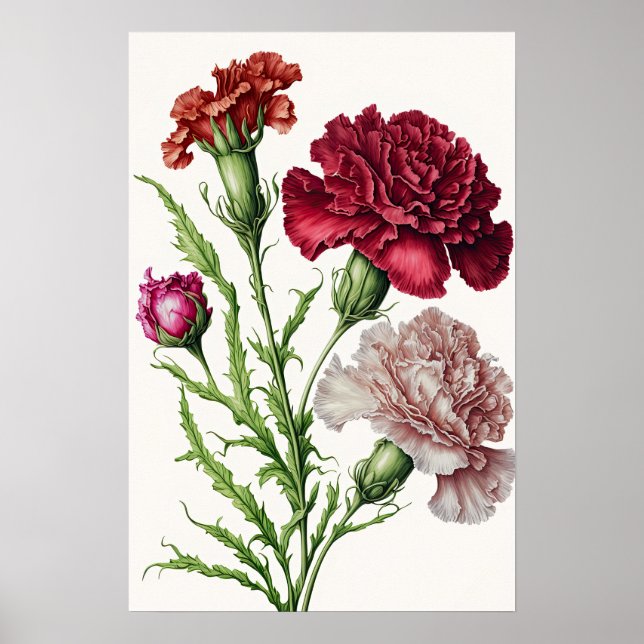 Rote Nelken Blume Art Print Poster (Vorne)