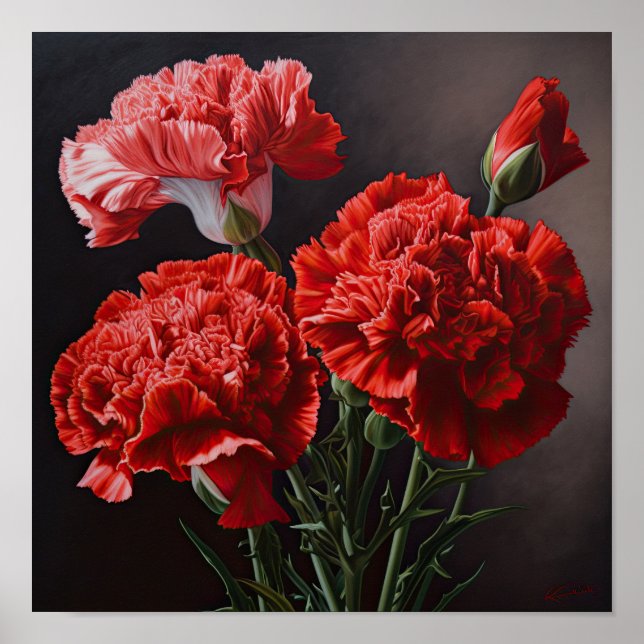 Rote Nelken Blume Art Print Poster (Vorne)