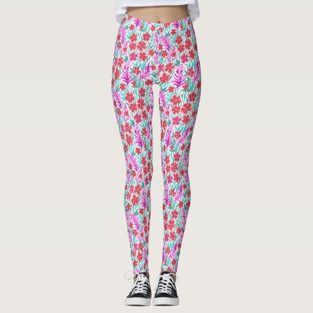 Rote Nelken Leggings (Vorderseite)