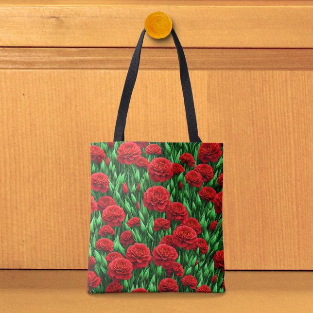 Rote Nelken-Tragetasche Tasche (Tote bag with red carnations)