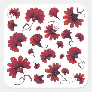 Rote Nelken-Vektor-Musterblume Quadratischer Aufkleber