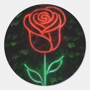 Rote Neonlicht leuchtende Rose Efeu Sweet 16 16. Runder Aufkleber