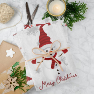 Rote Niedliche Schneemann-Wrapping Paper Sheets Geschenkpapier Set