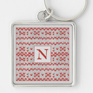 ROTE NORDISCHE STRICKWARE Premium quadratischer Sc Schlüsselanhänger