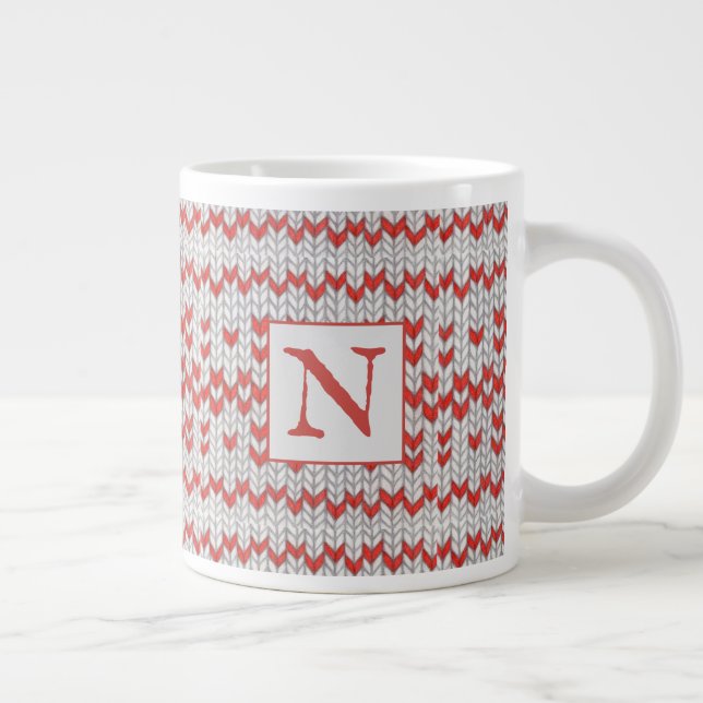 ROTE NORDISCHE STRICKWAREN Große Tasse + Initial (Rechts)