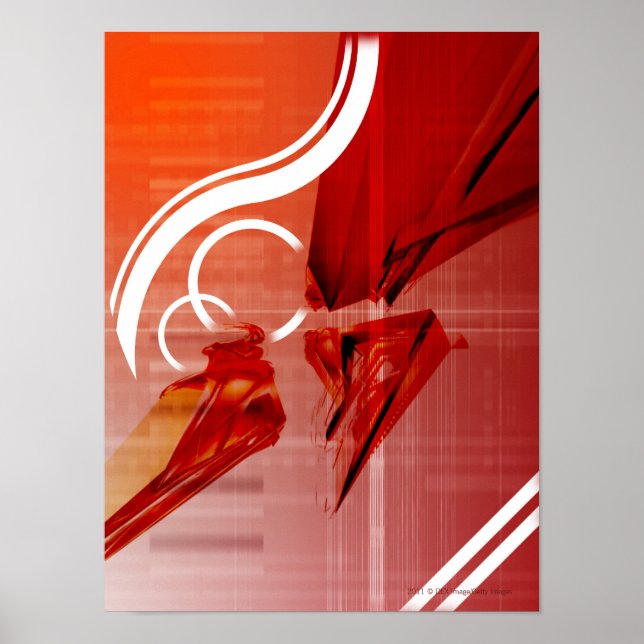 Rote Objekte mit weißen Linien Poster (Vorne)