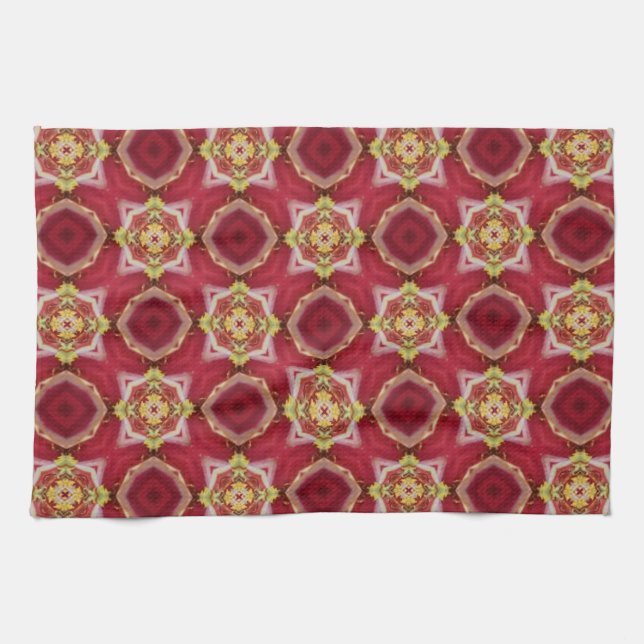 Rote Oktagons und Muster für Quadrate Geschirrtuch (Horizontal)