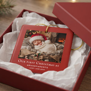 Rote Omas und Opas Erstes Weihnachts-Babys Foto Keramikornament
