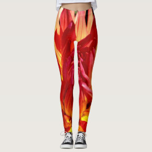 Rote Orange abstrakte Blume Muster Fotospass Leggings