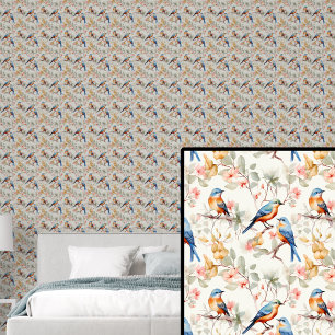 Rote Orange Blaue Vögel auf Herbsttöne Tapete