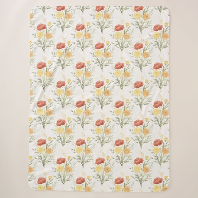 Rote Orange Gelbe Blumen Sherpadecke (Vorderseite)