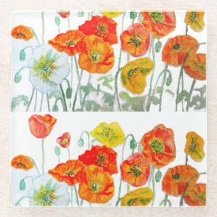 Rote Orange Gelbe Klatschmohnblume Wasserfarben Kl Glasuntersetzer