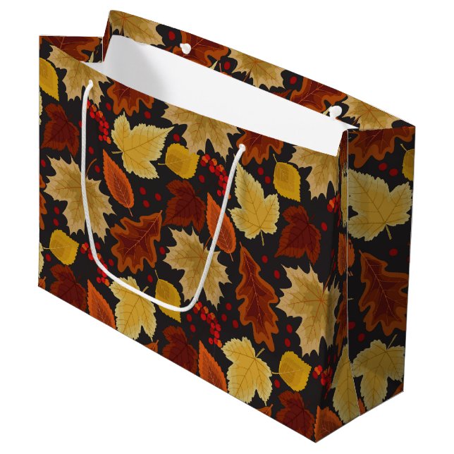 ROTE ORANGE GOLD AUTUMN LEAVES GROßE GESCHENKTÜTE (Vorderseite Schrägansicht)
