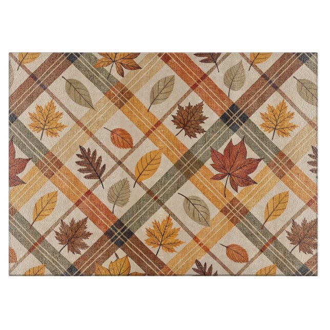 ROTE ORANGE GRÜNE KARIERT MIT FALL-AUTUMNSTÜCKEN SCHNEIDEBRETT (Vorderseite)