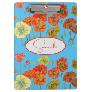 Rote Orange Mohn Mohnblumen floral Blau Mädchen Na Klemmbrett