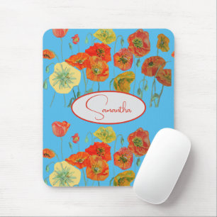 Rote Orange Mohn Mohnblumen floral Blau Mädchen Na Mousepad