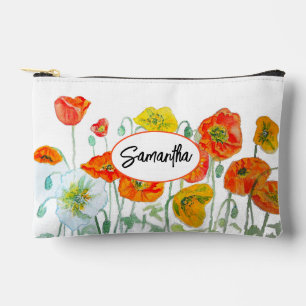 Rote Orange Mohn-Wasserfarben-Blumenband Zubehörtasche
