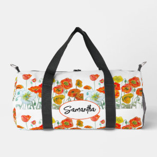 Rote Orange Mohnblume Aquarell Blumenband Duffle Bag