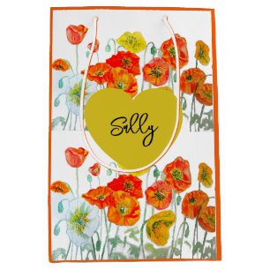 Rote Orange Mohnblumen Aquarell Frauenname Mittlere Geschenktüte