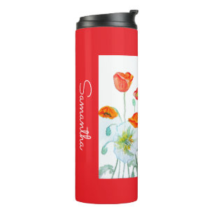 Rote Orange Mohnblumen-Aquarell-Frauenname Thermosbecher