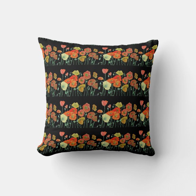 Rote Orange Poppy Blume Art Pappi Kissen (Vorderseite)