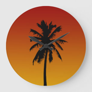 Rote orange Sonnenuntergang-Palme-tropische Uhr