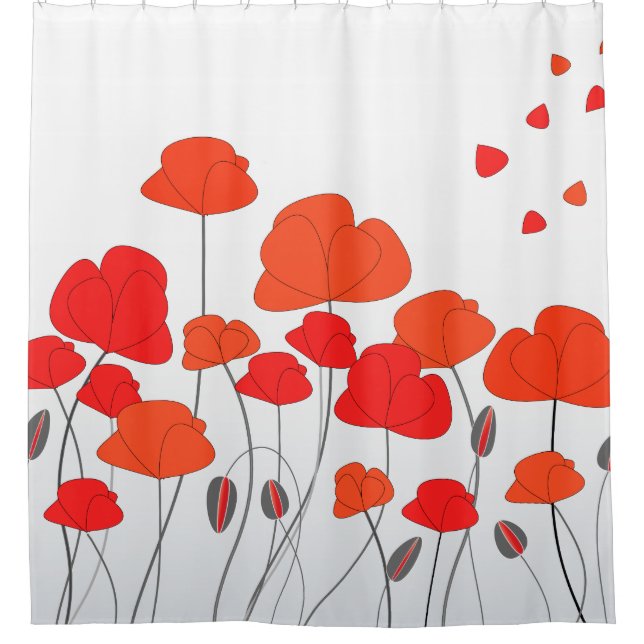 Rote Orangen Mohnblumen Duschvorhang (Vorderseite)